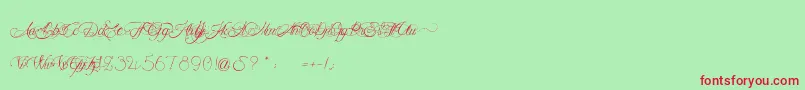 フォントMademoiselleCamille – 赤い文字の緑の背景