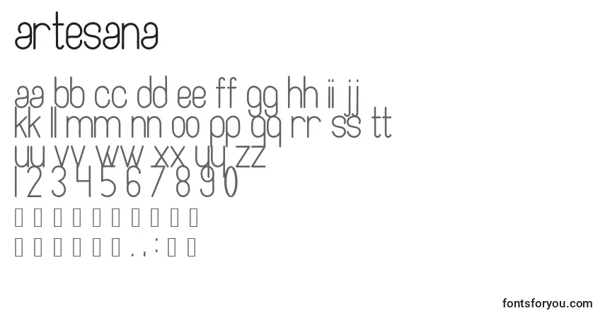 Czcionka Artesana – alfabet, cyfry, specjalne znaki