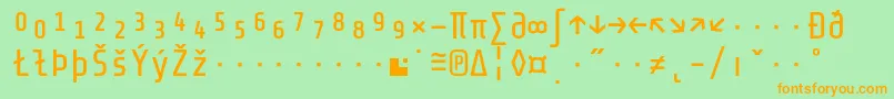 フォントShareTechmonoexp – オレンジの文字が緑の背景にあります。