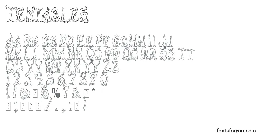 Czcionka Tentacles – alfabet, cyfry, specjalne znaki