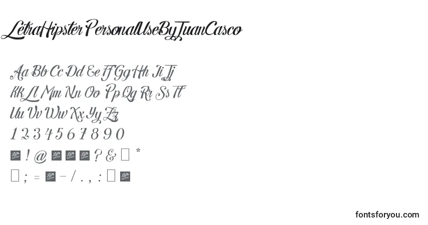 Schriftart LetraHipsterPersonalUseByJuanCasco – Alphabet, Zahlen, spezielle Symbole