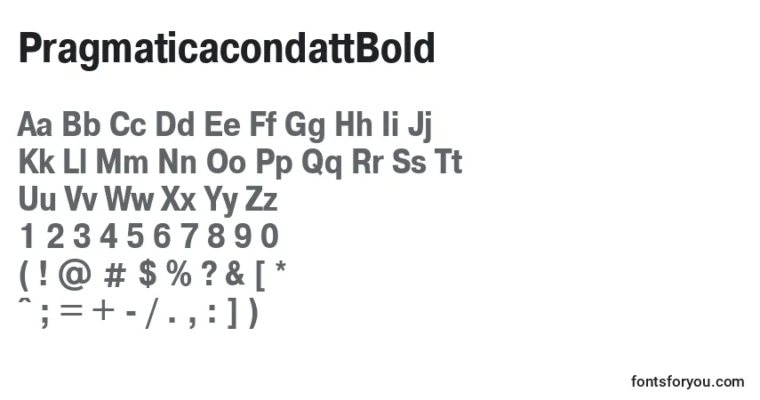 A fonte PragmaticacondattBold – alfabeto, números, caracteres especiais
