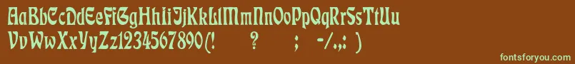 フォントEckmannCn – 緑色の文字が茶色の背景にあります。