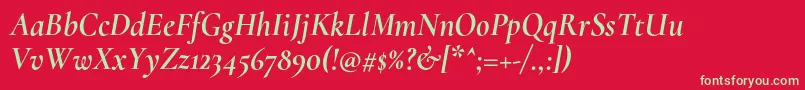 CormorantBolditalic-Schriftart – Grüne Schriften auf rotem Hintergrund
