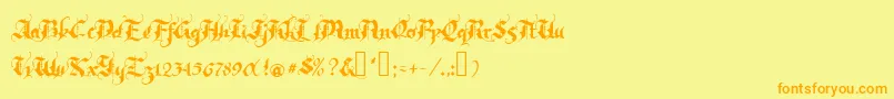 フォントRhapsody – オレンジの文字が黄色の背景にあります。