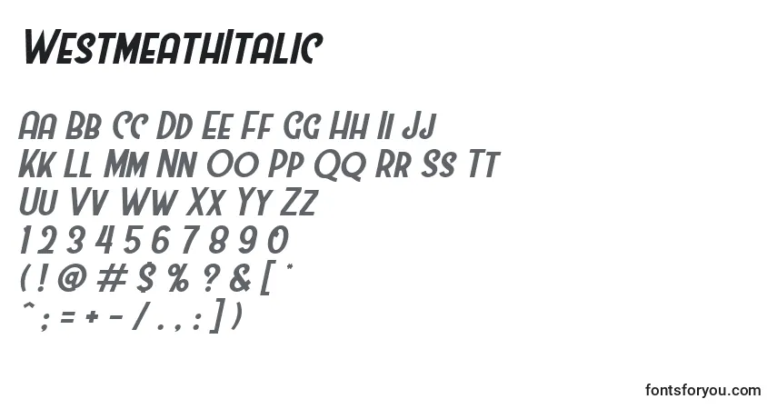 A fonte WestmeathItalic – alfabeto, números, caracteres especiais