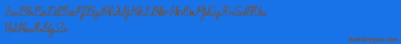 フォントRememberMemory – 茶色の文字が青い背景にあります。
