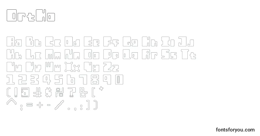 Schriftart OrtHo – Alphabet, Zahlen, spezielle Symbole