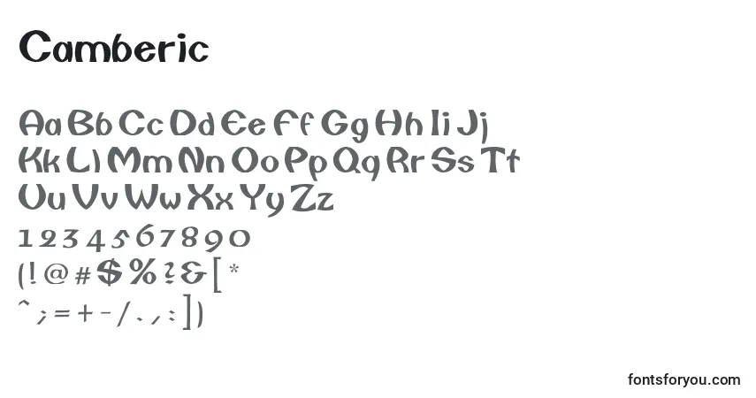 Czcionka Camberic – alfabet, cyfry, specjalne znaki