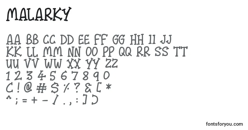 Czcionka Malarky – alfabet, cyfry, specjalne znaki