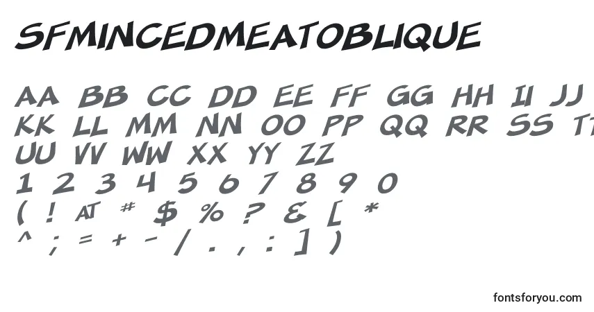 Czcionka SfMincedMeatOblique – alfabet, cyfry, specjalne znaki