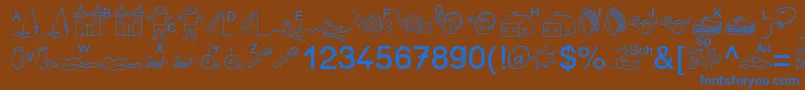 SpAnlaut5Db-Schriftart – Blaue Schriften auf braunem Hintergrund
