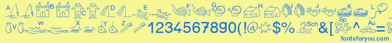 フォントSpAnlaut5Db – 青い文字が黄色の背景にあります。