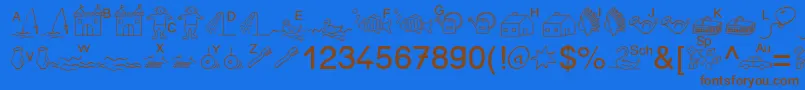 SpAnlaut5Db-Schriftart – Braune Schriften auf blauem Hintergrund