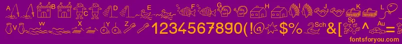 SpAnlaut5Db-fontti – oranssit fontit violetilla taustalla