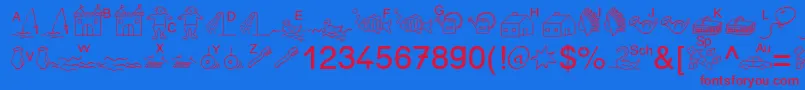フォントSpAnlaut5Db – 赤い文字の青い背景