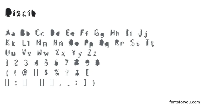 Czcionka Discib – alfabet, cyfry, specjalne znaki