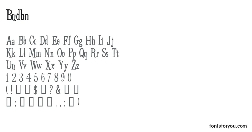 Czcionka Budbn – alfabet, cyfry, specjalne znaki
