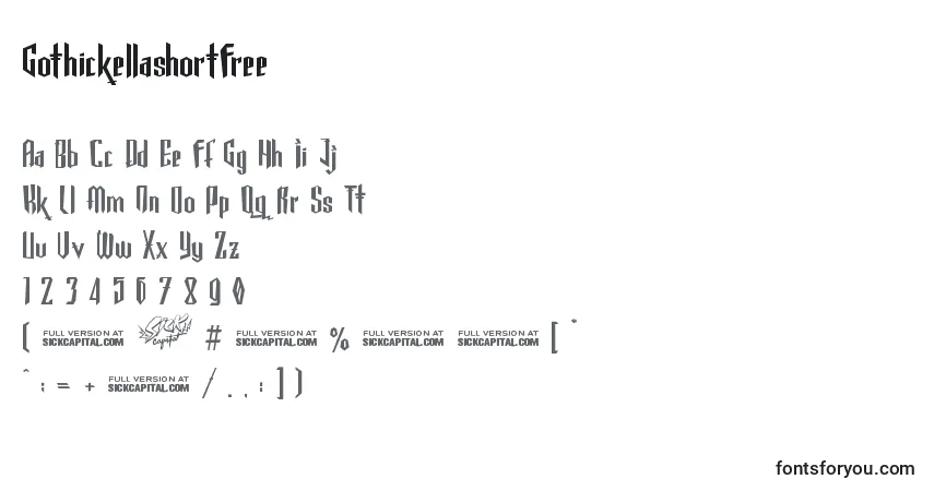 A fonte GothickellashortFree (29730) – alfabeto, números, caracteres especiais
