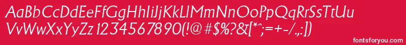 Fonte AdelonserialLightItalic – fontes brancas em um fundo vermelho