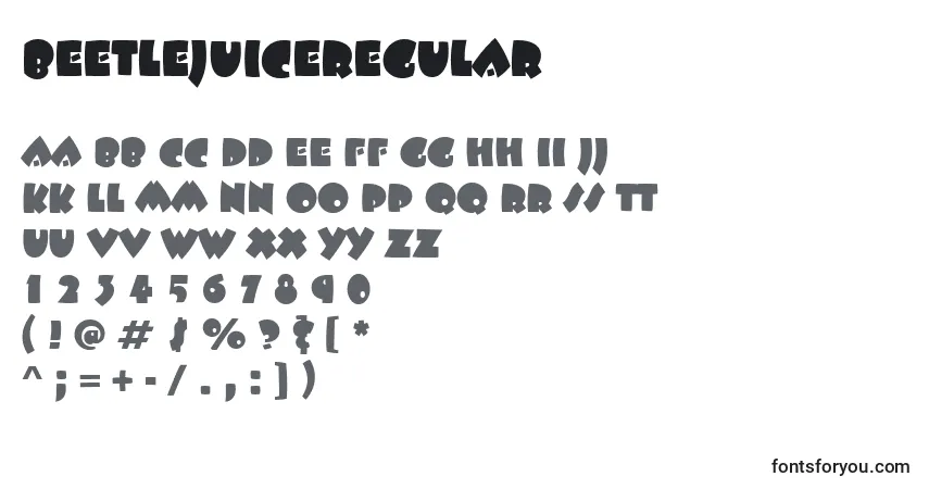 Czcionka BeetlejuiceRegular – alfabet, cyfry, specjalne znaki