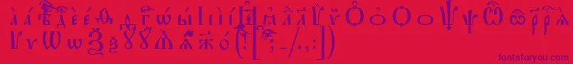 Fonte IrmologionIeucsSpacedout – fontes roxas em um fundo vermelho