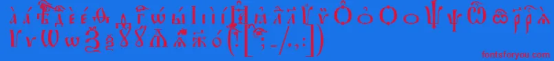 IrmologionIeucsSpacedout-fontti – punaiset fontit sinisellä taustalla