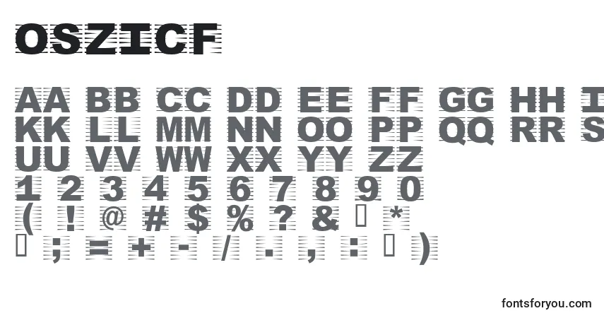 Schriftart Oszicf – Alphabet, Zahlen, spezielle Symbole