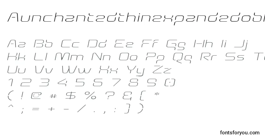 Czcionka Aunchantedthinexpandedoblique – alfabet, cyfry, specjalne znaki