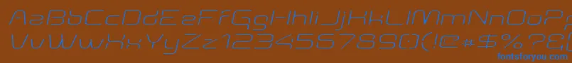 Aunchantedthinexpandedoblique-Schriftart – Blaue Schriften auf braunem Hintergrund