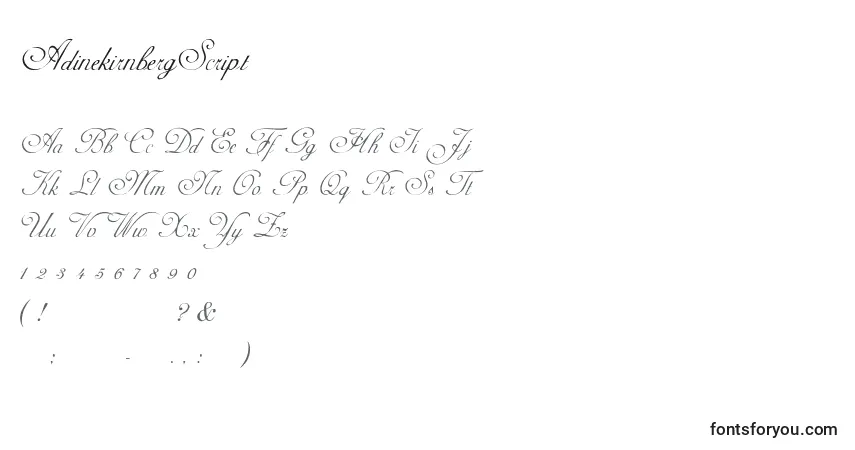 Czcionka AdinekirnbergScript – alfabet, cyfry, specjalne znaki