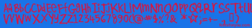 Kirby ffy Font – Red Fonts on Blue Background