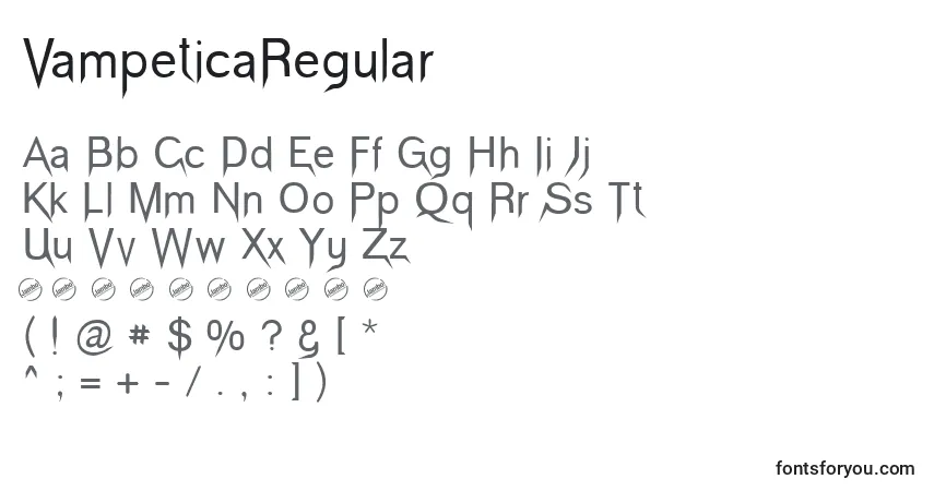 A fonte VampeticaRegular – alfabeto, números, caracteres especiais