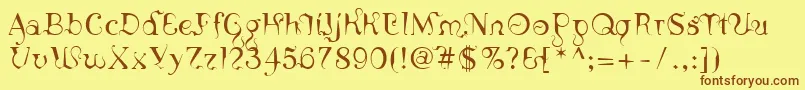 フォントLinotypeSicula – 茶色の文字が黄色の背景にあります。