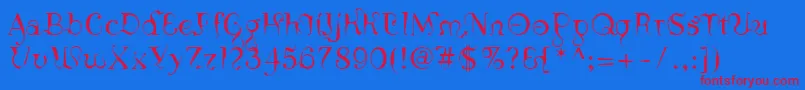 LinotypeSicula-Schriftart – Rote Schriften auf blauem Hintergrund