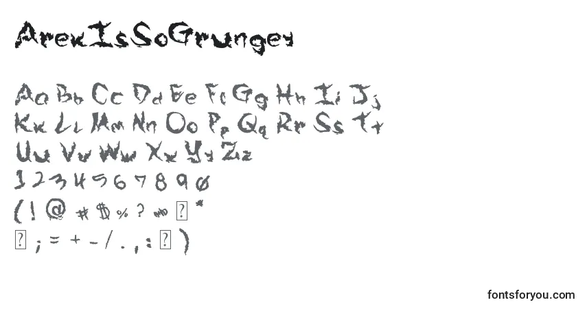 Schriftart ArekIsSoGrungey – Alphabet, Zahlen, spezielle Symbole