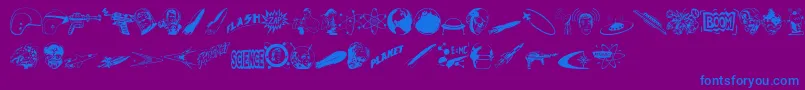 Rocketscience-Schriftart – Blaue Schriften auf violettem Hintergrund