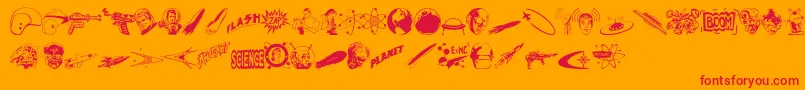 Rocketscience-Schriftart – Rote Schriften auf orangefarbenem Hintergrund