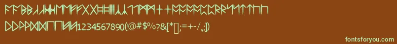 フォントStandardcelticrune – 緑色の文字が茶色の背景にあります。