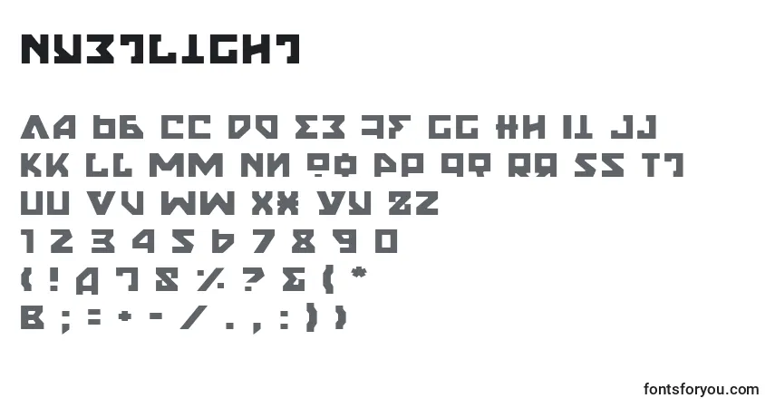 Czcionka NyetLight – alfabet, cyfry, specjalne znaki