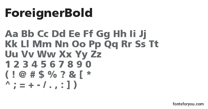 A fonte ForeignerBold – alfabeto, números, caracteres especiais