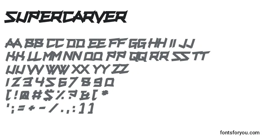 Schriftart Supercarver – Alphabet, Zahlen, spezielle Symbole