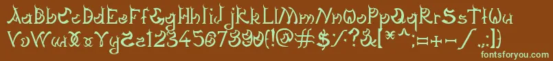 フォントDagonGothic – 緑色の文字が茶色の背景にあります。