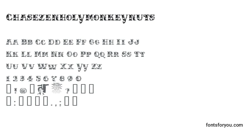 Czcionka Chasezenholymonkeynuts – alfabet, cyfry, specjalne znaki