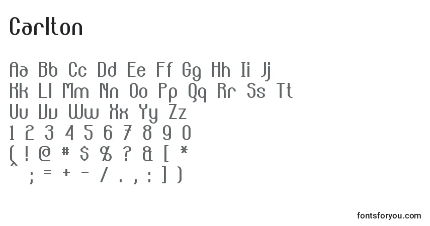 Шрифт Carlton – алфавит, цифры, специальные символы