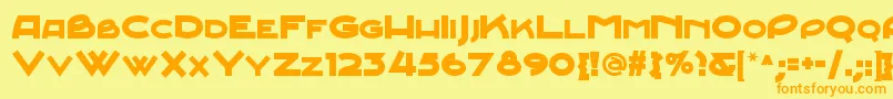 フォントJunebugstompnf – オレンジの文字が黄色の背景にあります。