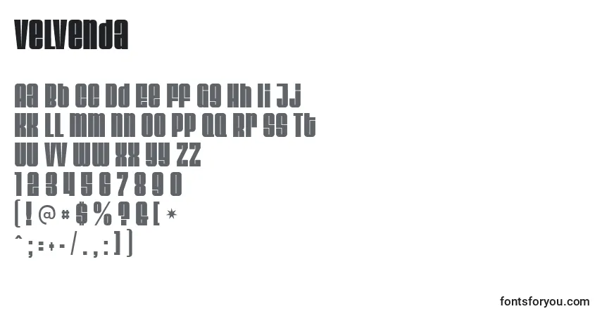 Velvenda-fontti – aakkoset, numerot, erikoismerkit