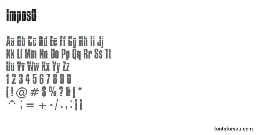 Czcionka Impos0 – alfabet, cyfry, specjalne znaki