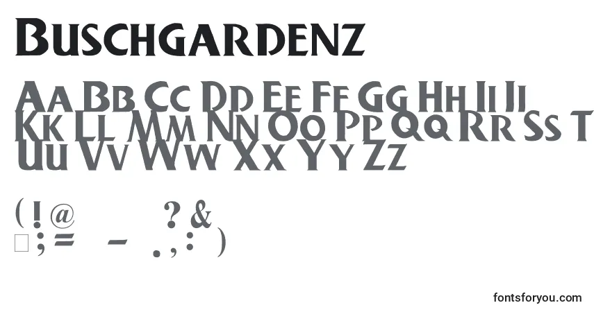 A fonte Buschgardenz – alfabeto, números, caracteres especiais