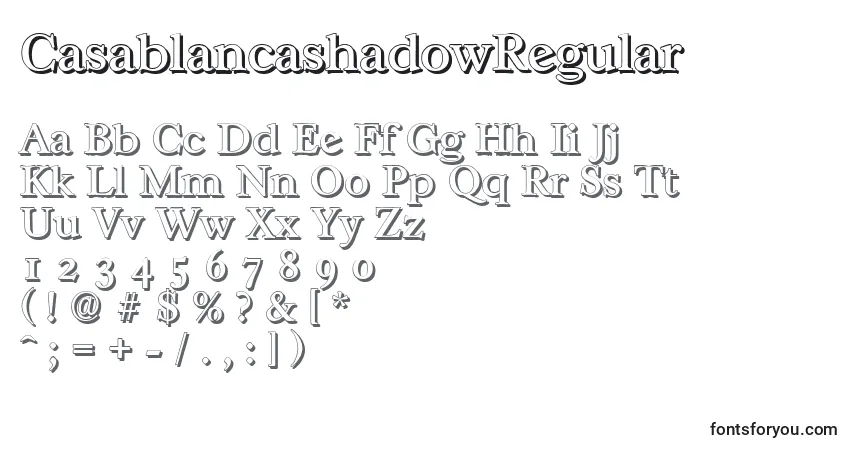 Czcionka CasablancashadowRegular – alfabet, cyfry, specjalne znaki